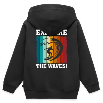Erkunde die Wellen! - Kinder Premium Organic Zip Hoodie - Schwarz - Hinten - AI Model Kid Male (0cm)