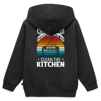 Kochen ist unvollständig, bis Sie die Küche reinigen - Kinder Premium Organic Zip Hoodie - Schwarz - Hinten - AI Model Kid Male (0cm)
