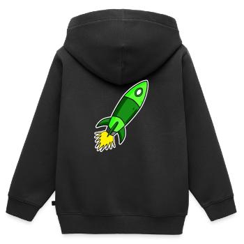 Motif Fusée - Fusée Verte - Sweat Premium à capuche zippé enfant bio - noir - Dos - AI Model Kid Male (0cm)