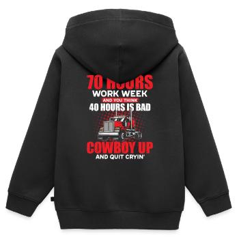 Ich habe eine 70-Stunden-Woche und du denkst an 40 Stunden - Kinder Premium Organic Zip Hoodie - Schwarz - Hinten - AI Model Kid Male (0cm)