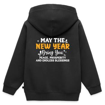 Que la nouvelle année vous apporte la paix, la prospérité et - Sweat Premium à capuche zippé enfant bio - noir - Dos - AI Model Kid Male (0cm)