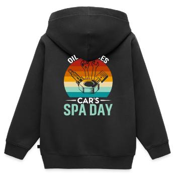 Oil Changes: Car'S Spa Day. - Kids Premium Organic Zip-up Hoodie - black - Back - AI Model Kid Male (0cm)