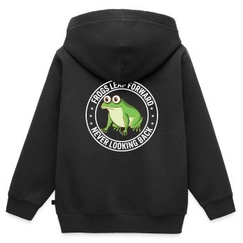 Frösche springen vorwärts und blicken nie zurück. - Kinder Premium Organic Zip Hoodie - Schwarz - Hinten - AI Model Kid Male (0cm)