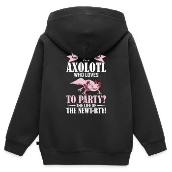 Wie nennt man einen Axolotl, der es liebt zu feiern? Heit - Kinder Premium Organic Zip Hoodie - Schwarz - Hinten - AI Model Kid Male (0cm)