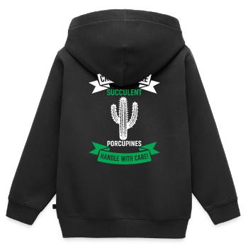 Kakteen sind wie sukkulente Stachelschweine - Griff mit - Kinder Premium Organic Zip Hoodie - Schwarz - Hinten - AI Model Kid Male (0cm)