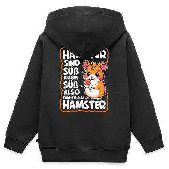 Hamster Hamster doré Hamster nain - Sweat Premium à capuche zippé enfant bio - noir - Dos - AI Model Kid Male (0cm)