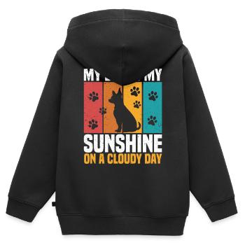 Mein Hund ist mein Sonnenschein an einem bewölkten Tag - Kinder Premium Organic Zip Hoodie - Schwarz - Hinten - AI Model Kid Male (0cm)