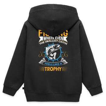 Angeln: Wo sich selbst der kleinste Fang anfühlt - Kinder Premium Organic Zip Hoodie - Schwarz - Hinten - AI Model Kid Male (0cm)