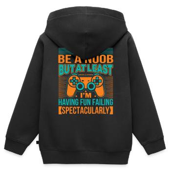 Je suis peut-être un noob, mais au moins je m’amuse Faili - Sweat Premium à capuche zippé enfant bio - noir - Dos - AI Model Kid Male (0cm)