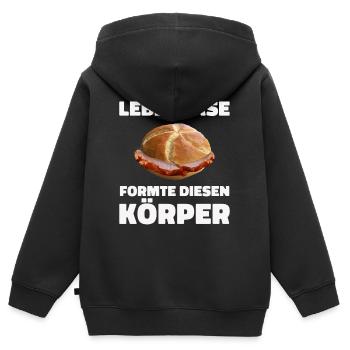 Leberkäs Bayern Leberkas Semmel Fleischkäse - Sweat Premium à capuche zippé enfant bio - noir - Dos - AI Model Kid Male (0cm)