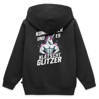 Einhorn Einhörner Fabelwesen Mystisch - Kinder Premium Organic Zip Hoodie - Schwarz - Hinten - AI Model Kid Male (0cm)