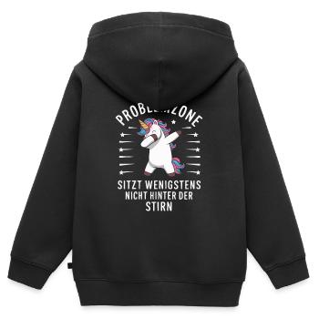 Einhorn Einhörner Fabelwesen Mystisch - Kinder Premium Organic Zip Hoodie - Schwarz - Hinten - AI Model Kid Male (0cm)