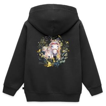 Boho Pferd mit zartem Blumenkranz - Boho style - Kinder Premium Organic Zip Hoodie - Schwarz - Hinten - AI Model Kid Male (0cm)