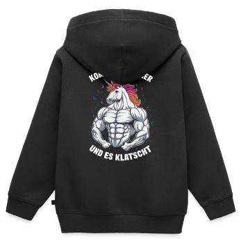 Einhorn Einhörner Fabelwesen Mystisch - Kinder Premium Organic Zip Hoodie - Schwarz - Hinten - AI Model Kid Male (0cm)