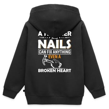 Ein Hammer und Nägel können alles reparieren, auch ein kaputtes - Kinder Premium Organic Zip Hoodie - Schwarz - Hinten - AI Model Kid Male (0cm)