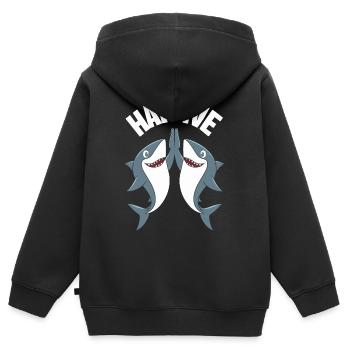 Requin Requin Requins Requin - Sweat Premium à capuche zippé enfant bio - noir - Dos - AI Model Kid Male (0cm)