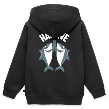 Requin Requin Requins Requin - Sweat Premium à capuche zippé enfant bio - noir - Dos - AI Model Kid Male (0cm)