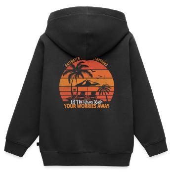 Salzwasser heilt alles; Lass dich von den Wellen waschen - Kinder Premium Organic Zip Hoodie - Schwarz - Hinten - AI Model Kid Male (0cm)