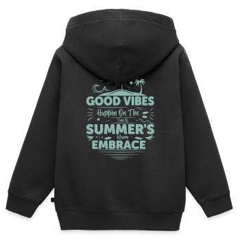 Gutes geschieht auf den Gezeiten der warmen Sommerzeit - Kinder Premium Organic Zip Hoodie - Schwarz - Hinten - AI Model Kid Male (0cm)