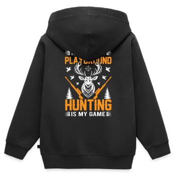 Die Wildnis ist mein Spielplatz; Die Jagd ist mein Spiel. - Kinder Premium Organic Zip Hoodie - Schwarz - Hinten - AI Model Kid Male (0cm)