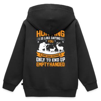 Jagen ist wie Verabredung: Man verbringt Stunden mit der Vorbereitung, - Kinder Premium Organic Zip Hoodie - Schwarz - Hinten - AI Model Kid Male (0cm)