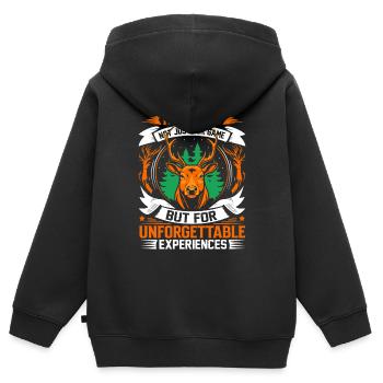 Jagen Sie nicht nur auf Wild, sondern auf unvergessliche Erlebnisse - Kinder Premium Organic Zip Hoodie - Schwarz - Hinten - AI Model Kid Male (0cm)