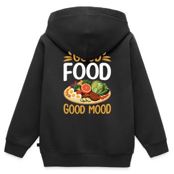 Bonne bouffe = Bonne humeur. - Sweat Premium à capuche zippé enfant bio - noir - Dos - AI Model Kid Male (0cm)