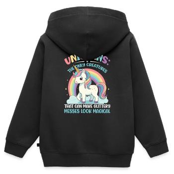 Einhörner: Die einzigen Lebewesen, die Glitzer erzeugen können - Kinder Premium Organic Zip Hoodie - Schwarz - Hinten - AI Model Kid Male (0cm)