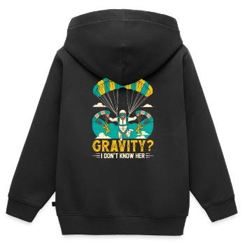 Gravité? Je ne la connais pas. - Sweat Premium à capuche zippé enfant bio - noir - Dos - AI Model Kid Male (0cm)