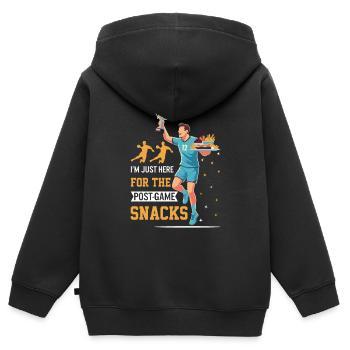 Ich bin nur für die Snacks nach dem Spiel hier! - Kinder Premium Organic Zip Hoodie - Schwarz - Hinten - AI Model Kid Male (0cm)