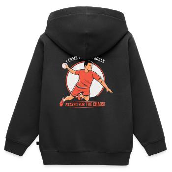 Ich bin wegen der Tore gekommen, bin wegen des Chaos geblieben! - Kinder Premium Organic Zip Hoodie - Schwarz - Hinten - AI Model Kid Male (0cm)