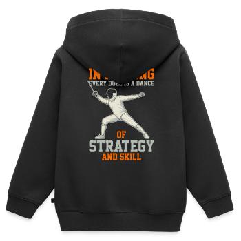 Im Fechten ist jedes Duell ein Tanz der Strategie und des Kampfes. - Kinder Premium Organic Zip Hoodie - Schwarz - Hinten - AI Model Kid Male (0cm)