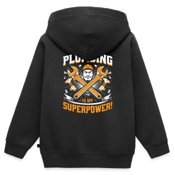 La plomberie est mon superpouvoir ! - Sweat Premium à capuche zippé enfant bio - noir - Dos - AI Model Kid Male (0cm)