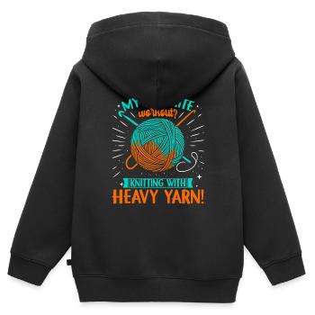 Mein Lieblingstraining? Stricken mit schwerem Garn! - Kinder Premium Organic Zip Hoodie - Schwarz - Hinten - AI Model Kid Male (0cm)