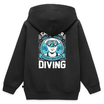 Salzwasser heilt alle Wunden – vor allem, wenn Sie - Kinder Premium Organic Zip Hoodie - Schwarz - Hinten - AI Model Kid Male (0cm)