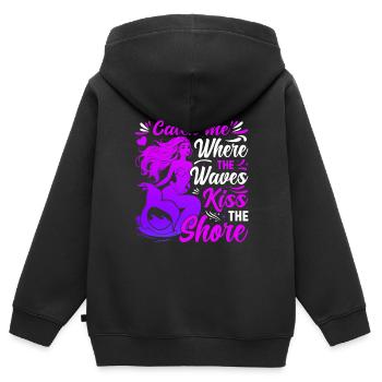 Fang mich dort, wo die Wellen das Ufer küssen. - Kinder Premium Organic Zip Hoodie - Schwarz - Hinten - AI Model Kid Male (0cm)
