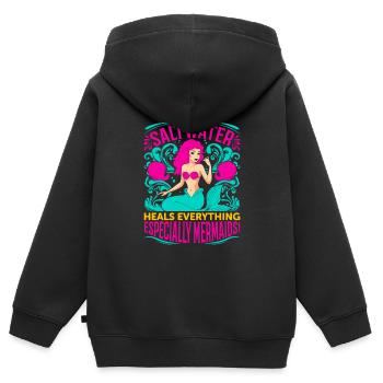 Salzwasser heilt alles - vor allem Meerjungfrauen! - Kinder Premium Organic Zip Hoodie - Schwarz - Hinten - AI Model Kid Male (0cm)