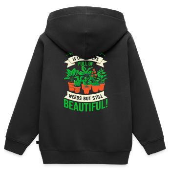 Mein Garten ist wie mein Leben: voller Unkraut, aber still - Kinder Premium Organic Zip Hoodie - Schwarz - Hinten - AI Model Kid Male (0cm)
