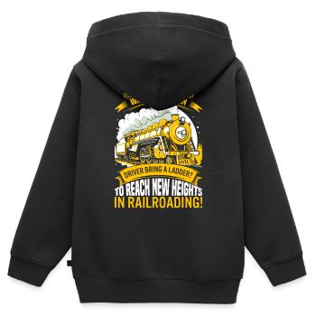 Warum hat der Lokführer eine Leiter mitgebracht? Zu erreichen - Kinder Premium Organic Zip Hoodie - Schwarz - Hinten - AI Model Kid Male (0cm)