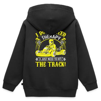 Ich brauche keine Therapie; Ich muss einfach nur auf die Strecke gehen - Kinder Premium Organic Zip Hoodie - Schwarz - Hinten - AI Model Kid Male (0cm)