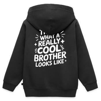 Frère Grand Frère Frère Famille - Sweat Premium à capuche zippé enfant bio - noir - Dos - AI Model Kid Male (0cm)