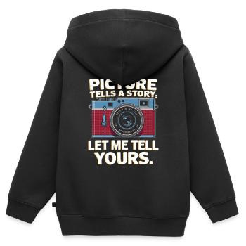 Chaque image raconte une histoire ; Laissez-moi vous raconter la vôtre. - Sweat Premium à capuche zippé enfant bio - noir - Dos - AI Model Kid Male (0cm)