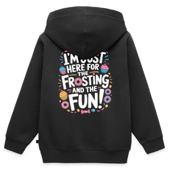 Je suis juste ici pour le glaçage et le plaisir ! - Sweat Premium à capuche zippé enfant bio - noir - Dos - AI Model Kid Male (0cm)