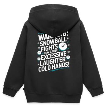 Avertissement : les batailles de boules de neige peuvent provoquer des rires excessifs - Sweat Premium à capuche zippé enfant bio - noir - Dos - AI Model Kid Male (0cm)