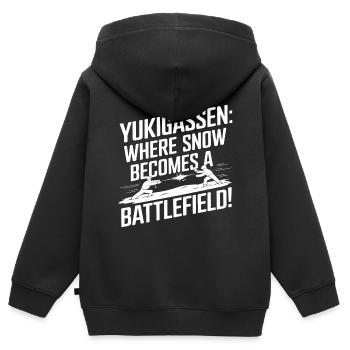 Yukigassen : Là où la neige devient une bataille ! - Sweat Premium à capuche zippé enfant bio - noir - Dos - AI Model Kid Male (0cm)