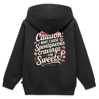 Attention : Peut provoquer des envies spontanées de sucreries - Sweat Premium à capuche zippé enfant bio - noir - Dos - AI Model Kid Male (0cm)