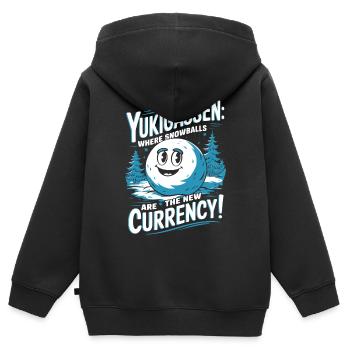 Yukigassen: Wo Schneebälle die neue Währung sind! - Kinder Premium Organic Zip Hoodie - Schwarz - Hinten - AI Model Kid Male (0cm)