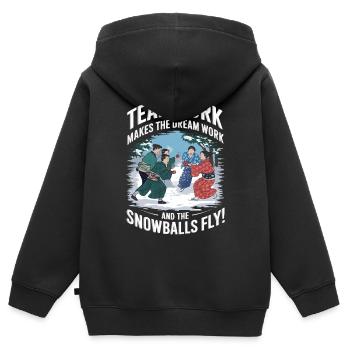 Teamwork macht den Traum wahr – und die Schneebälle - Kinder Premium Organic Zip Hoodie - Schwarz - Hinten - AI Model Kid Male (0cm)
