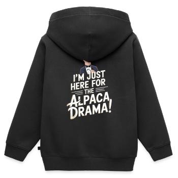 Ich bin nur wegen des Alpaka-Dramas hier! - Kinder Premium Organic Zip Hoodie - Schwarz - Hinten - AI Model Kid Male (0cm)