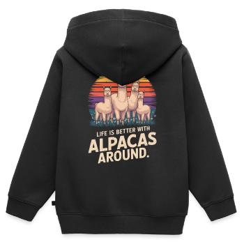Das Leben ist besser, wenn Alpakas in der Nähe sind. - Kinder Premium Organic Zip Hoodie - Schwarz - Hinten - AI Model Kid Male (0cm)